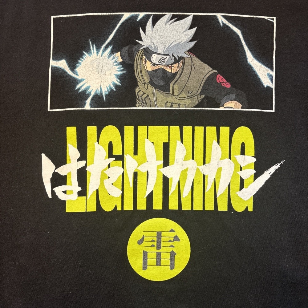 Naruto Shippuden Kakashi Hatake Lightning Blade Black Graphic T-Shirt Mens L‎